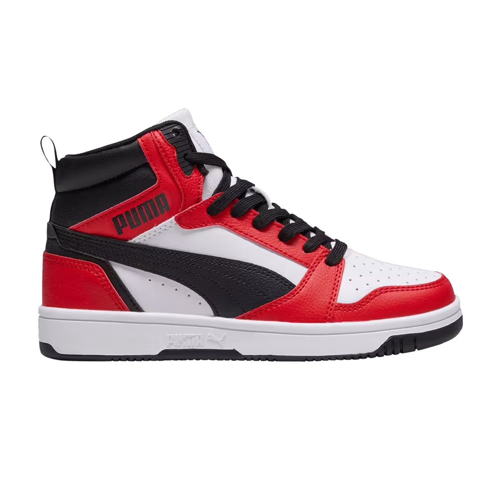 Puma Rebound V6 Mid Big Kid White Black For All Time Red