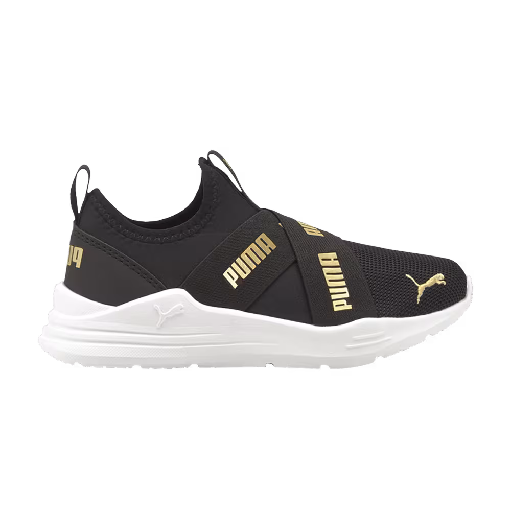 Puma Wired Run Slip-On Little Kid Black Team Gold