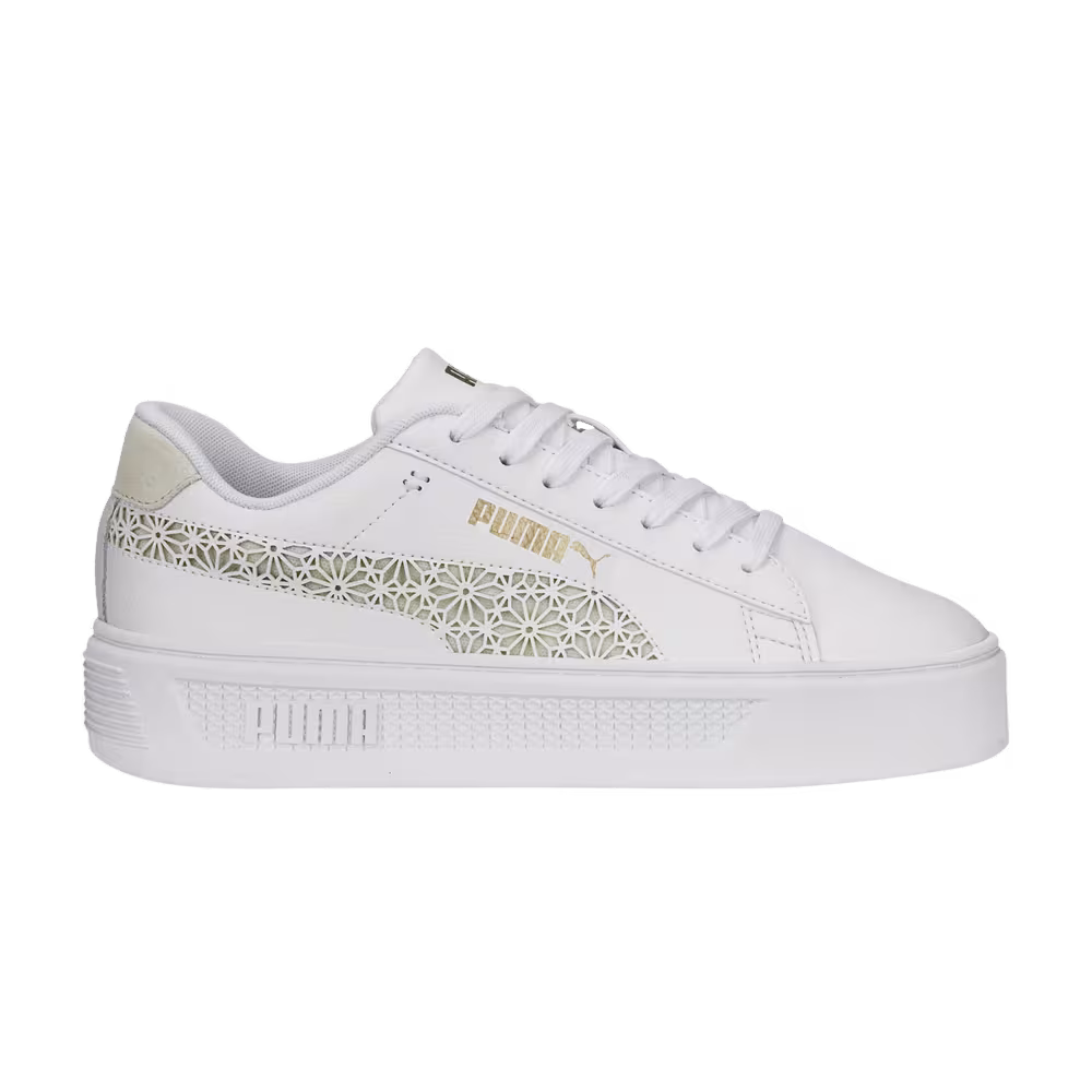 Puma Women's Smash Platform V3 Laser Cut - White Pristine Gold