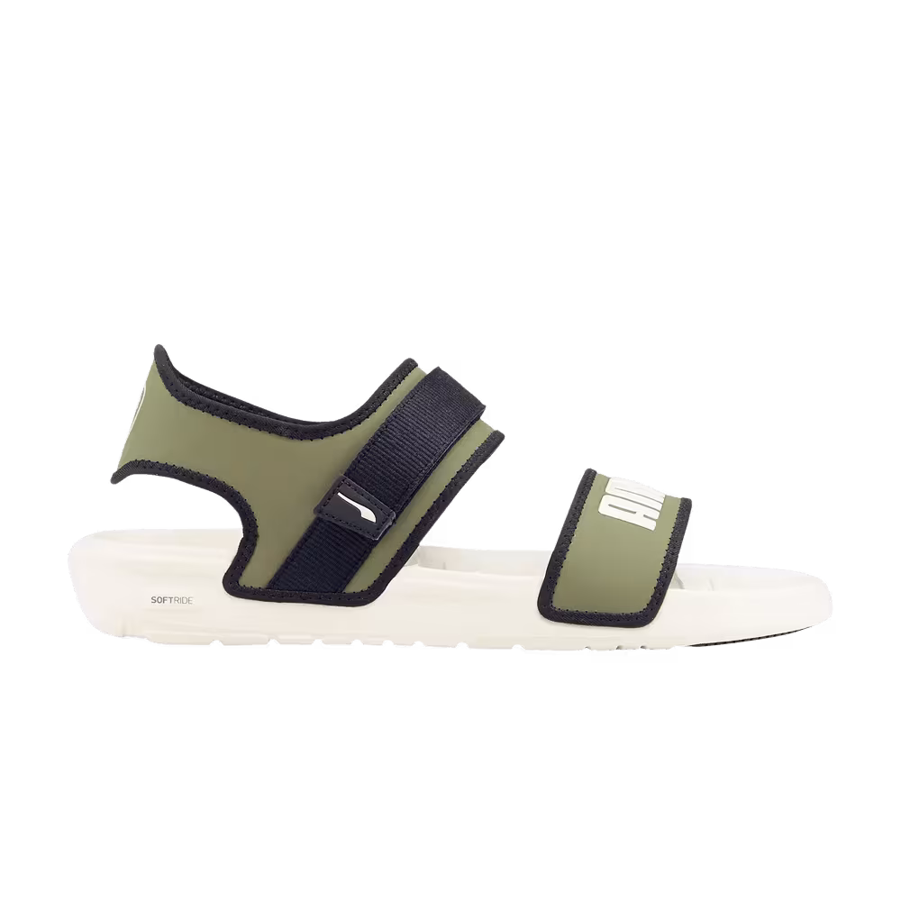 Puma Softride Slide White Dark Green Moss