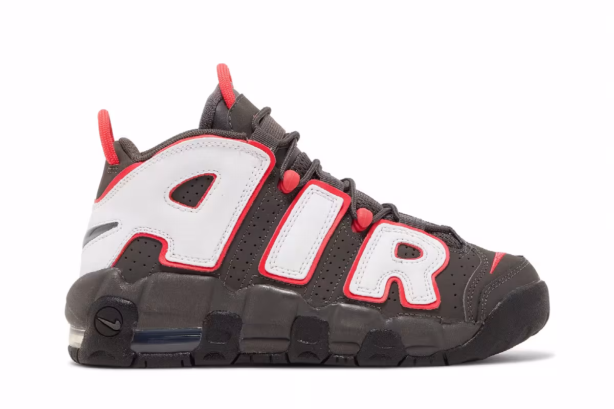 Nike Air More Uptempo GS Medium Ash Siren Red White, view 2