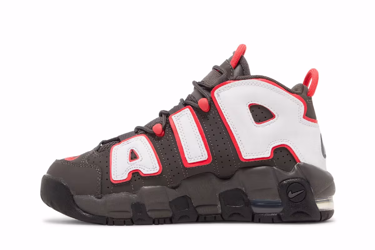 Nike Air More Uptempo GS Medium Ash Siren Red White, view 4