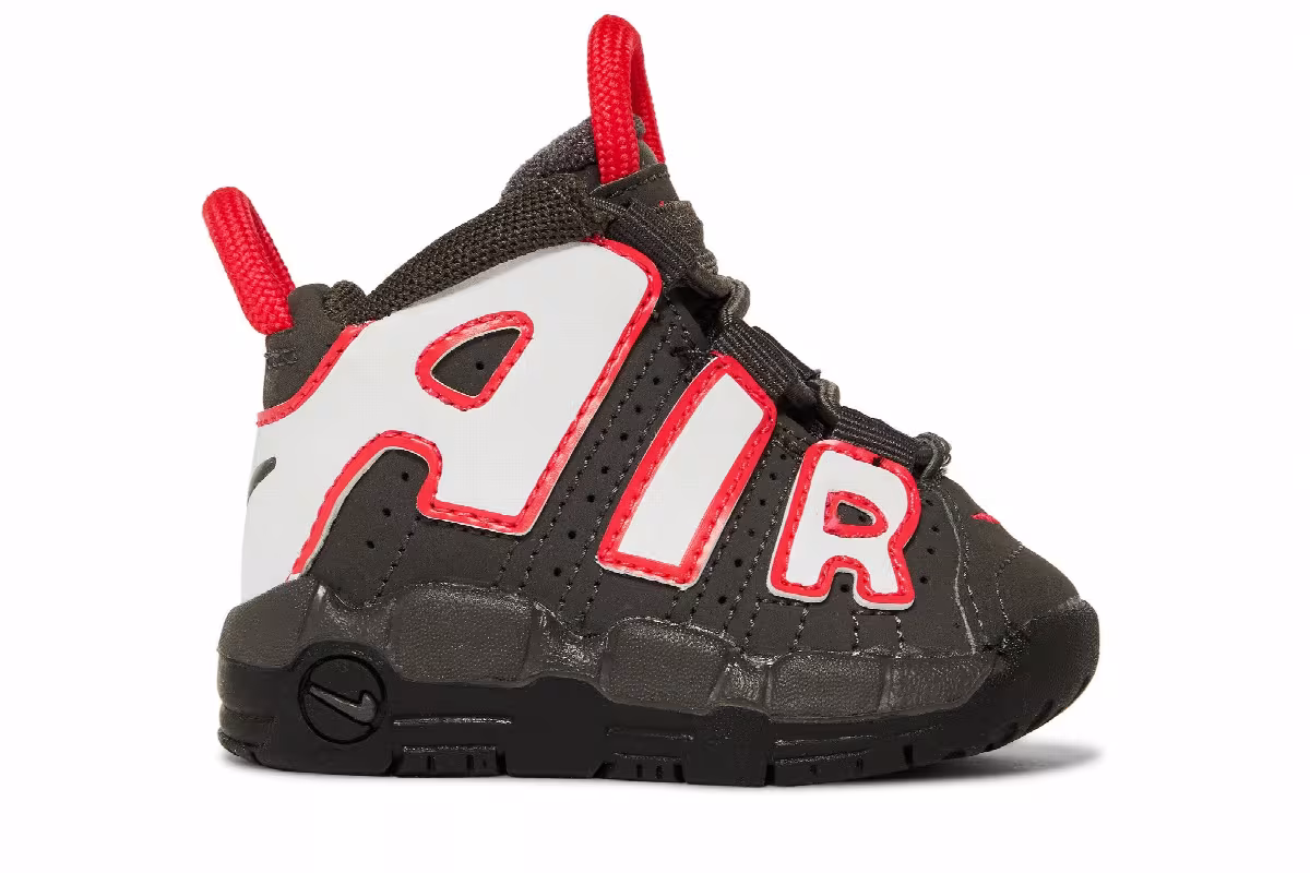 Nike Air More Uptempo TD Medium Ash Siren Red White, view 2