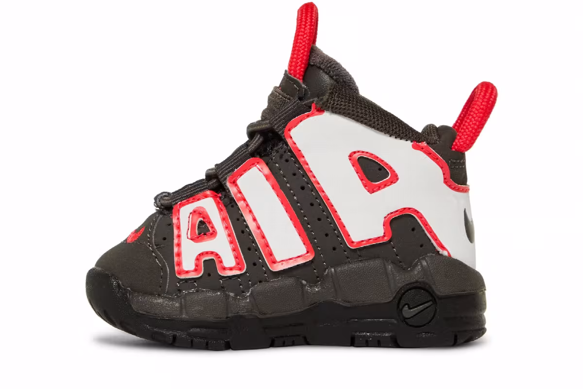 Nike Air More Uptempo TD Medium Ash Siren Red White, view 4