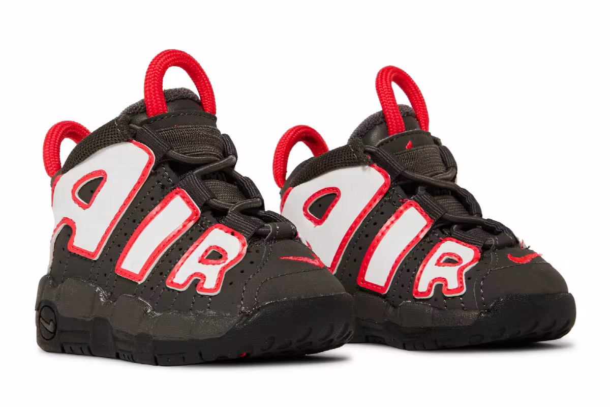 Nike Air More Uptempo TD Medium Ash Siren Red White, view 9