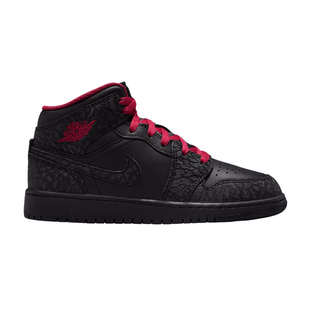 Air Jordan 1 Mid SE GS Black Black Tough Red