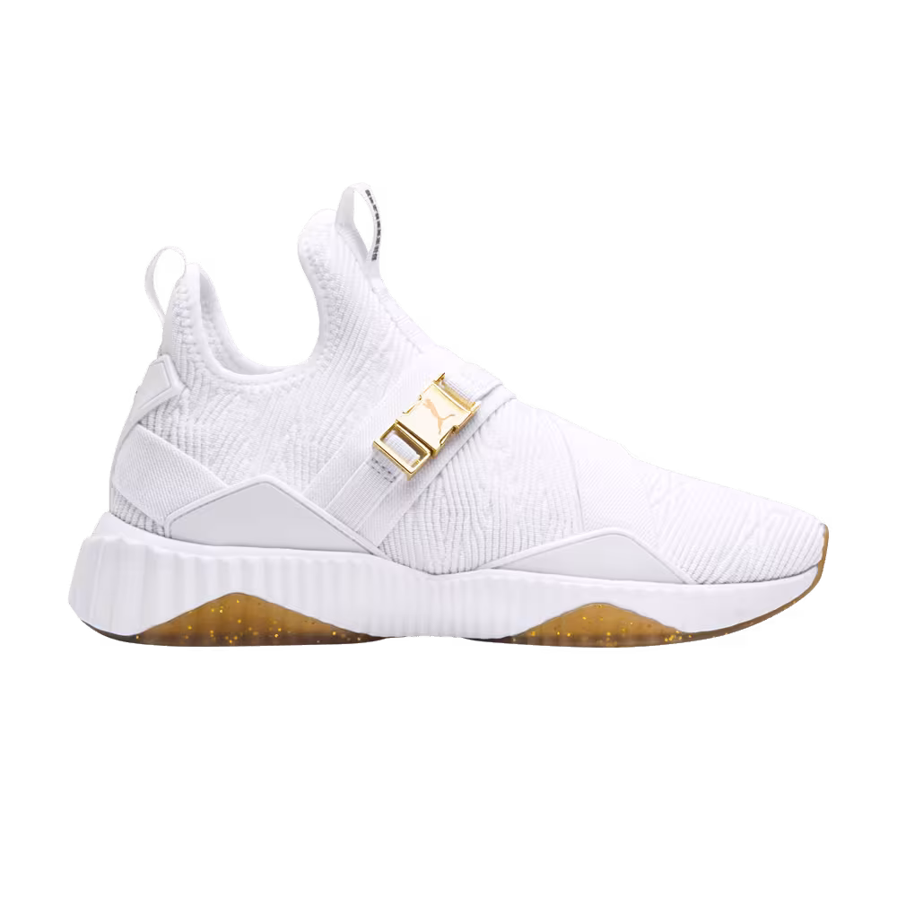 Puma Women's Defy Varsity Mid White Metallic Gold