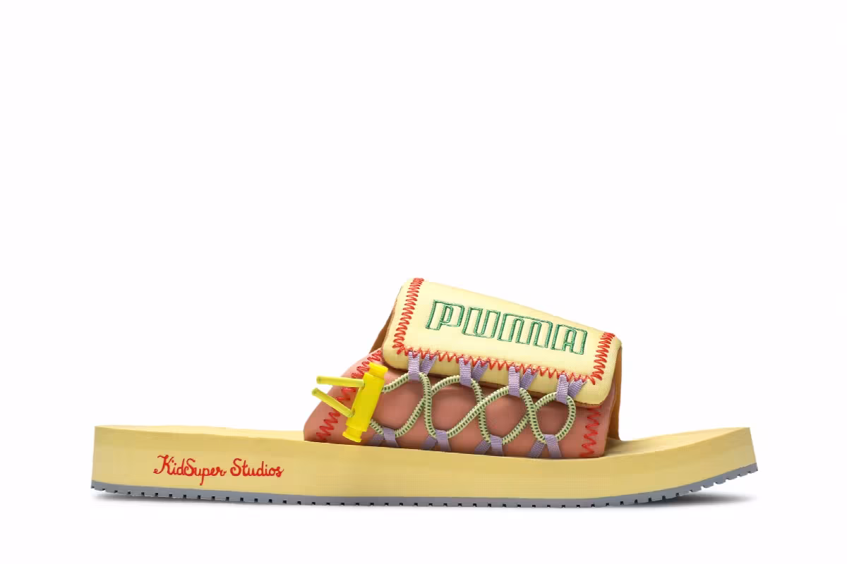 KidSuper Studios x Puma Wilo Slide Yellow Peach Beige, view 2
