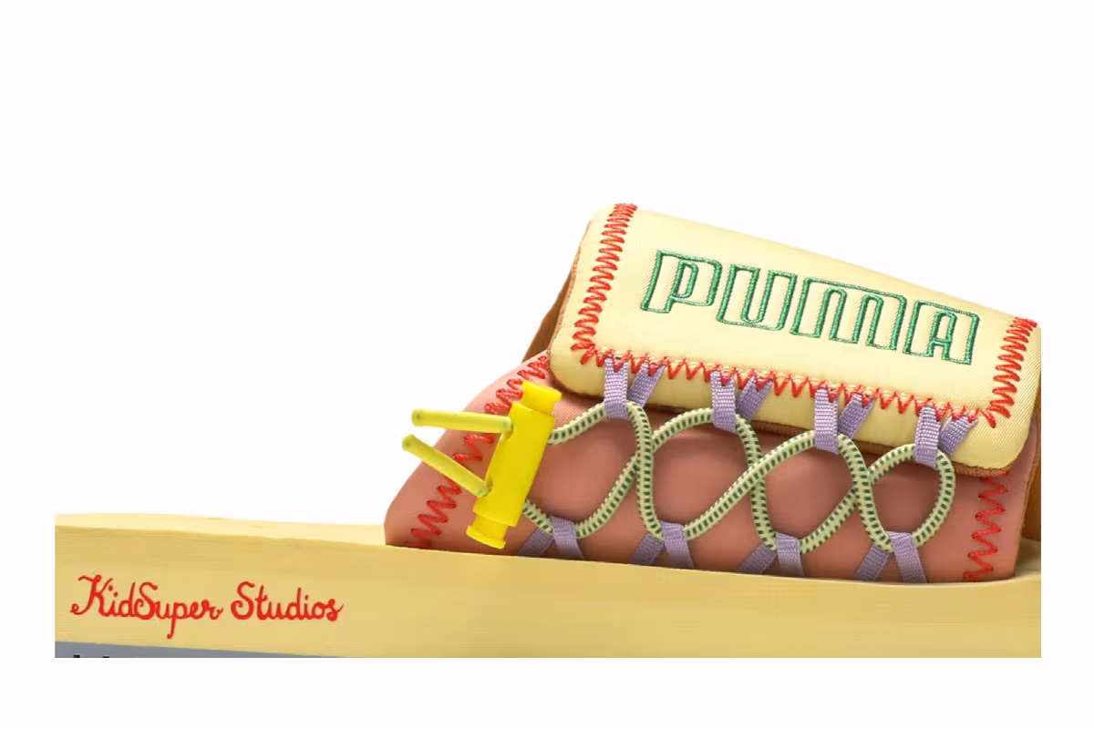 KidSuper Studios x Puma Wilo Slide Yellow Peach Beige, view 3