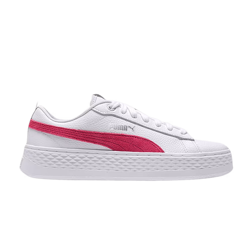 Puma Women's Smash Platform Leather White Bright Rose