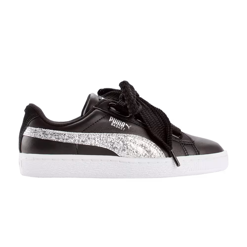 Puma Women's Basket Heart Black Silver Glitter