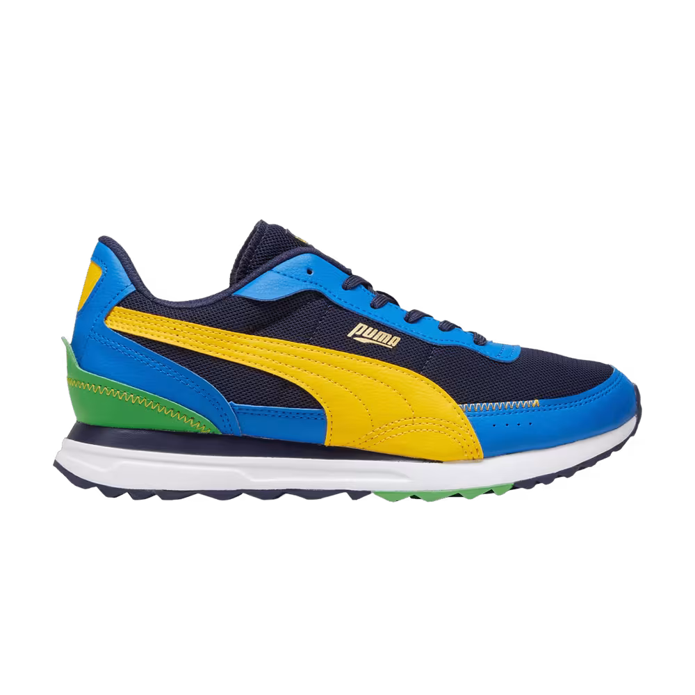 Puma Road Rider Leather Navy Yellow Sizzle