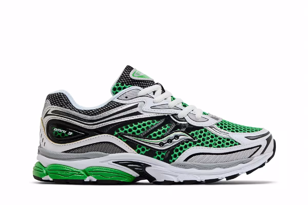 Saucony ProGrid Omni 9 Big Kid White Fern Black, view 2