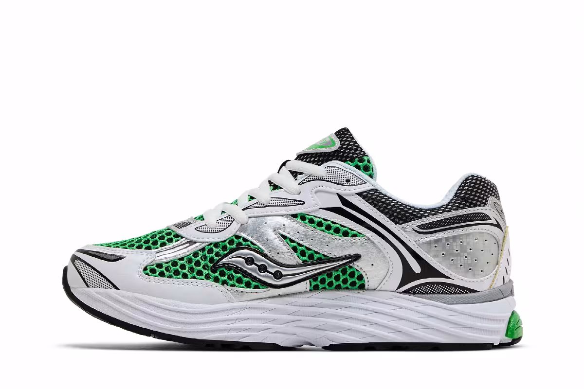 Saucony ProGrid Omni 9 Big Kid White Fern Black, view 4