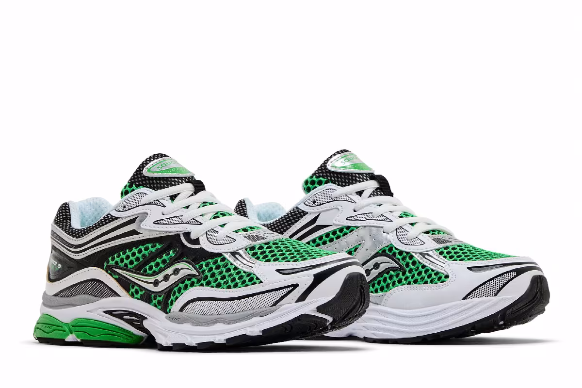 Saucony ProGrid Omni 9 Big Kid White Fern Black, view 9