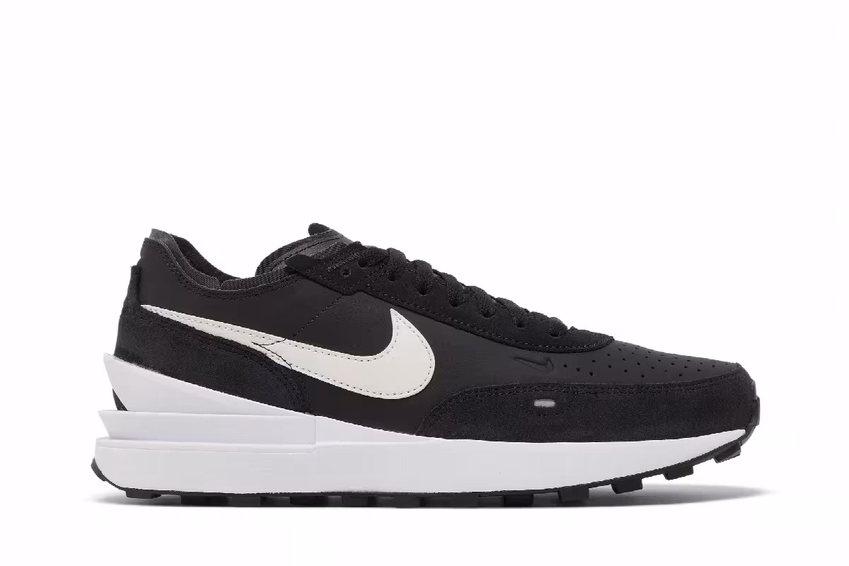 Nike Waffle One Leather Black White, view 2