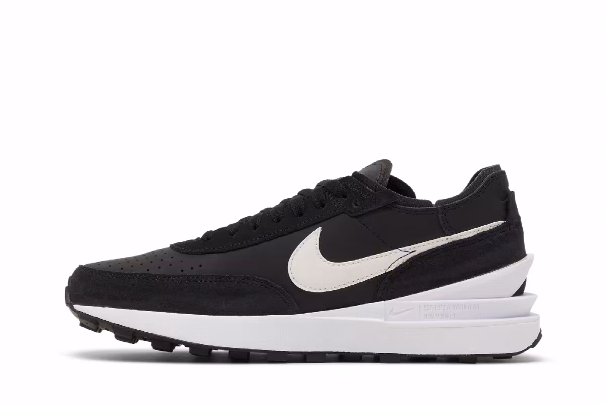 Nike Waffle One Leather Black White, view 4