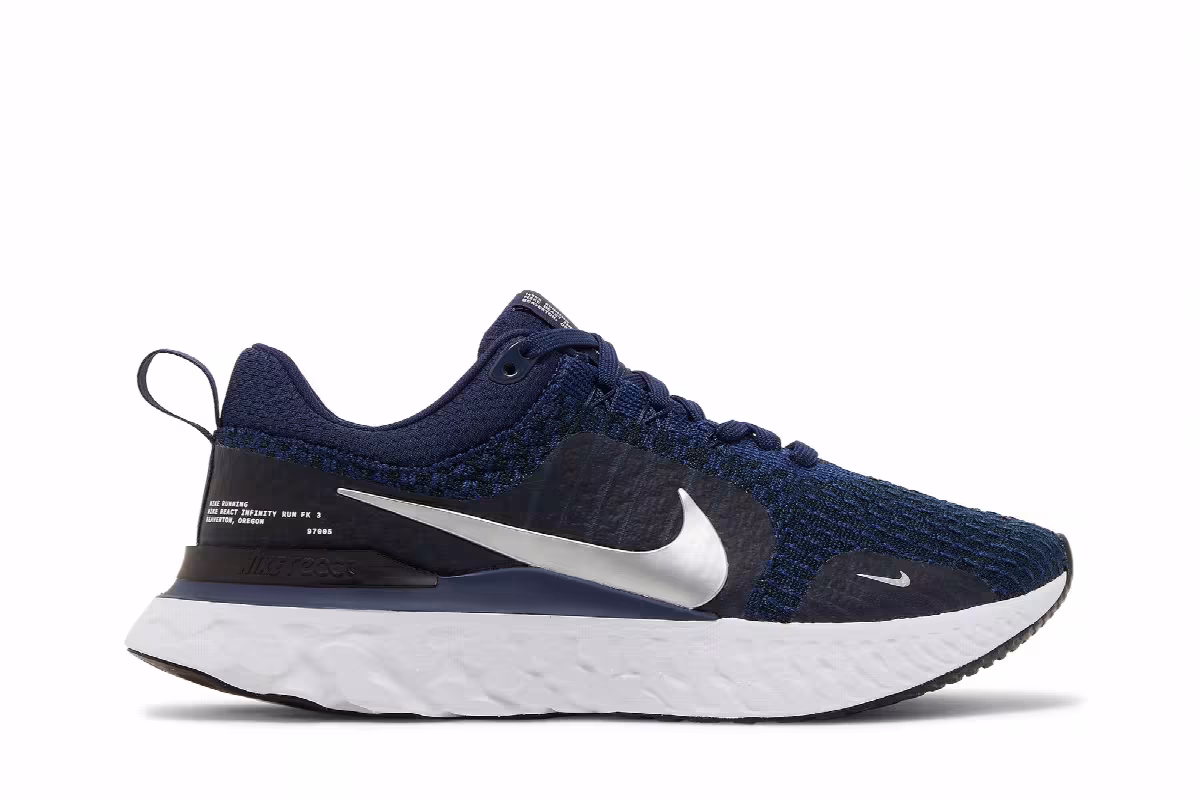 Nike React Infinity Run Flyknit 3 College Navy Metallic Silver, view 2