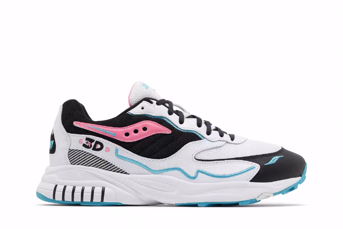 Saucony 3D Grid Hurricane White Black Pink, view 2