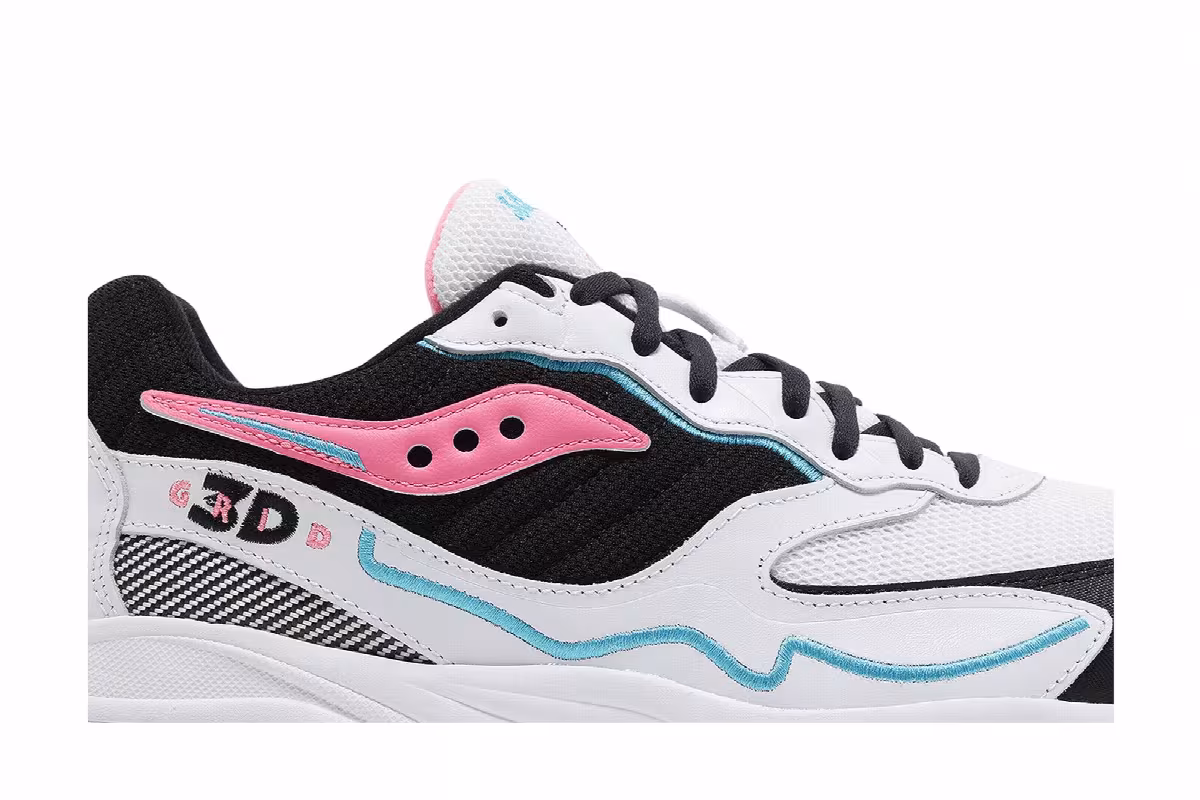 Saucony 3D Grid Hurricane White Black Pink, view 3