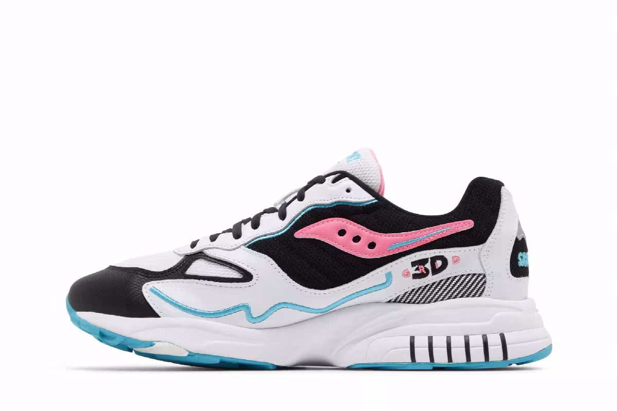 Saucony 3D Grid Hurricane White Black Pink, view 4