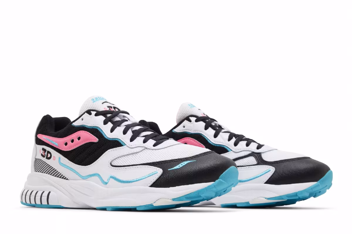 Saucony 3D Grid Hurricane White Black Pink, view 9