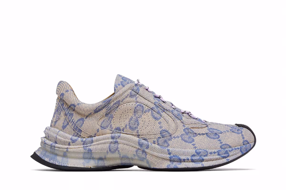 Gucci Women's Run Sneaker Beige Blue Monogram, view 2