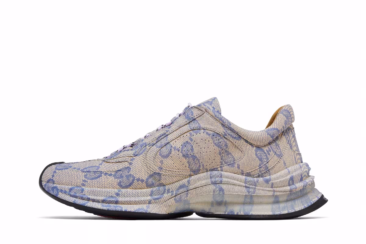 Gucci Women's Run Sneaker Beige Blue Monogram, view 4