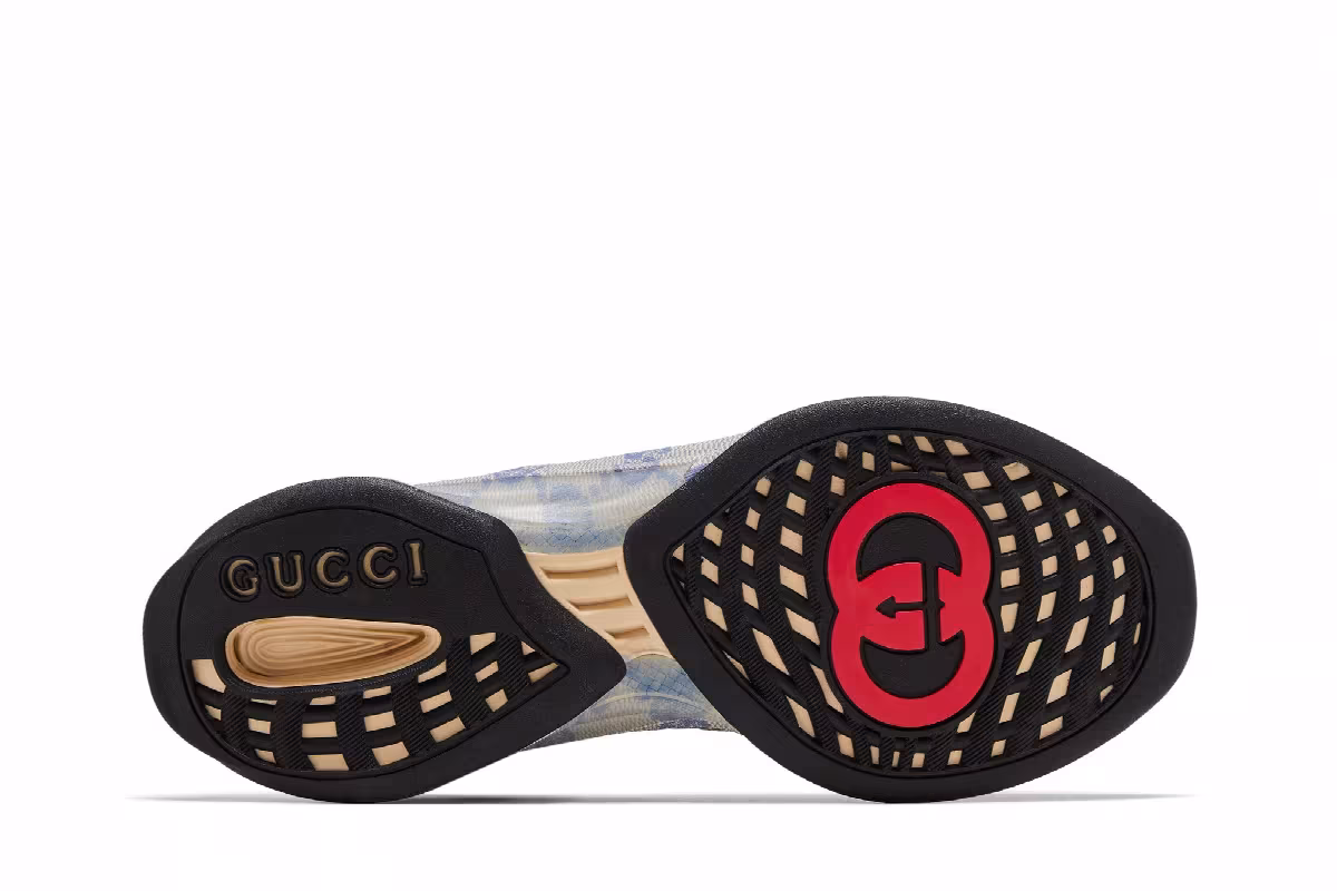 Gucci Women's Run Sneaker Beige Blue Monogram, view 5