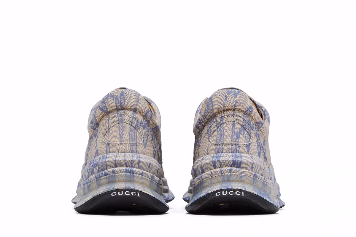 Gucci Women's Run Sneaker Beige Blue Monogram, view 7