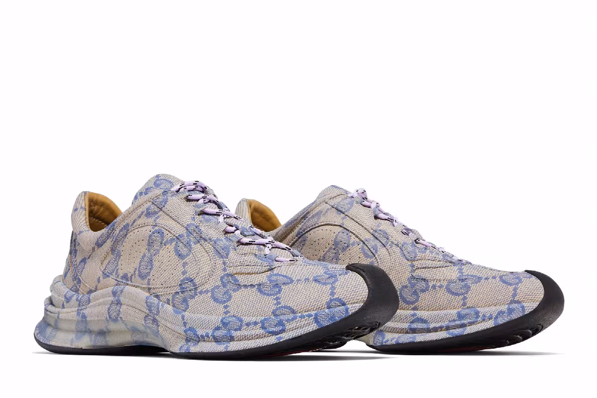 Gucci Women's Run Sneaker Beige Blue Monogram, view 9