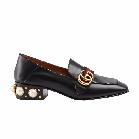 Gucci Wmns Leather Mid-Heel Loafer 'Black Blue Red'