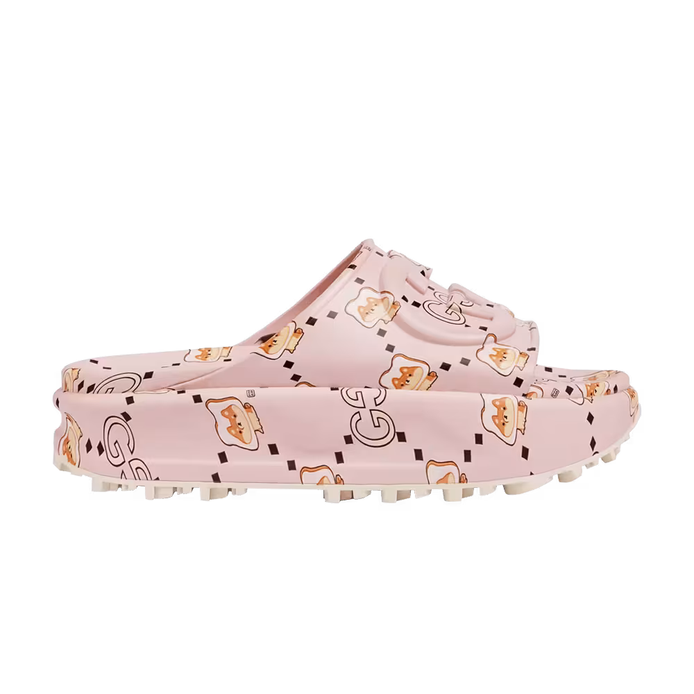Pikarar x Gucci Women's Slide Sandal GG Animal Print - Light Pink