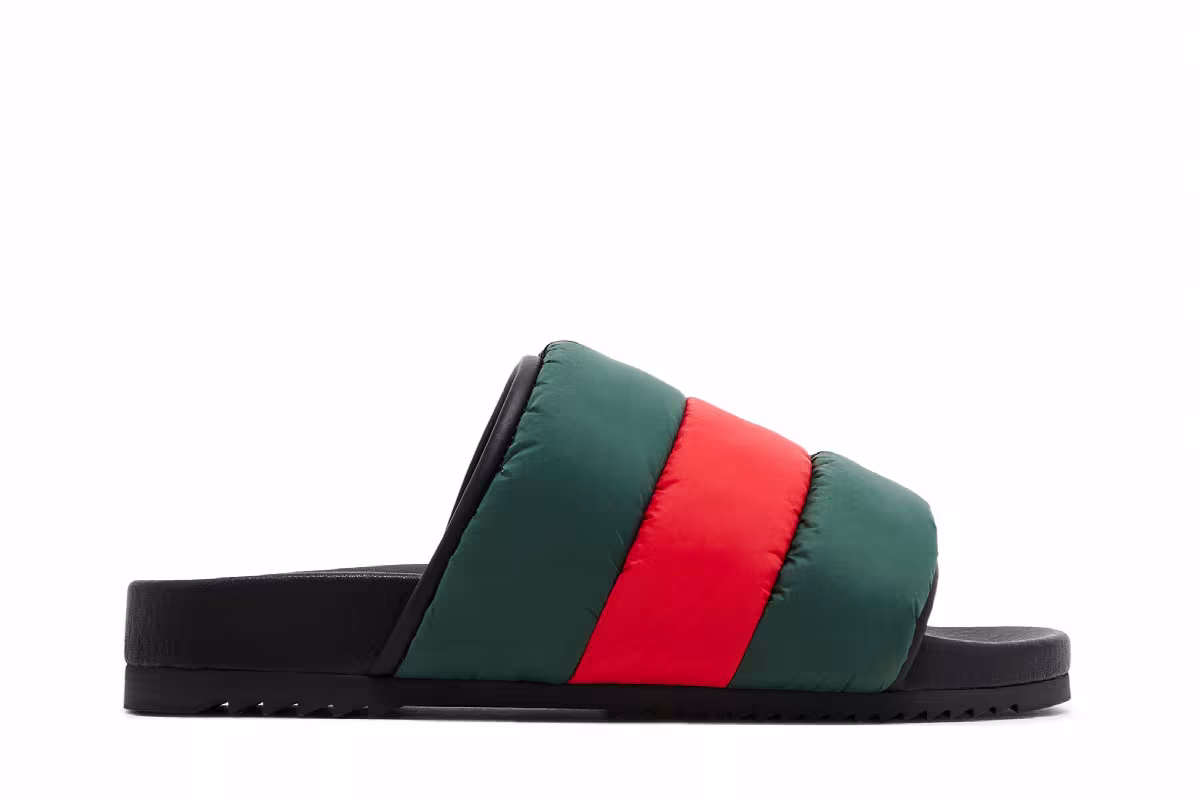 Gucci Women's Padded Web Slide Sandal Green Red, view 2