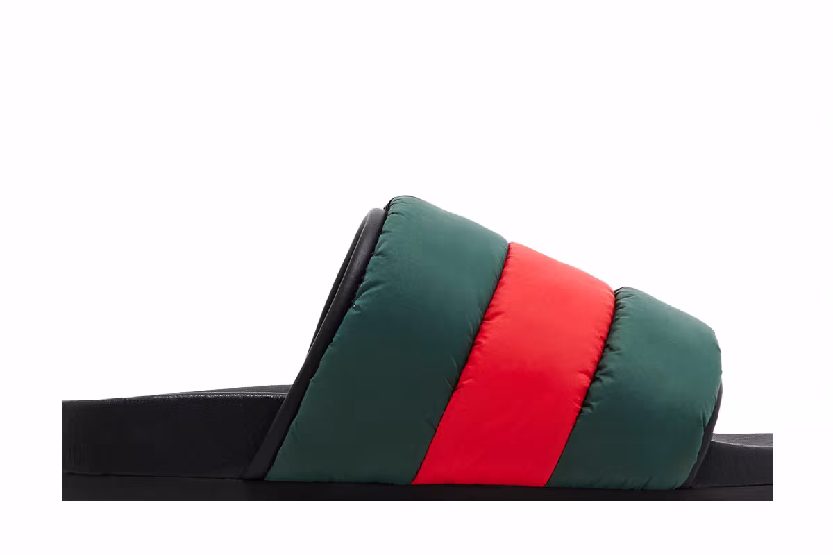 Gucci Women's Padded Web Slide Sandal Green Red, view 3