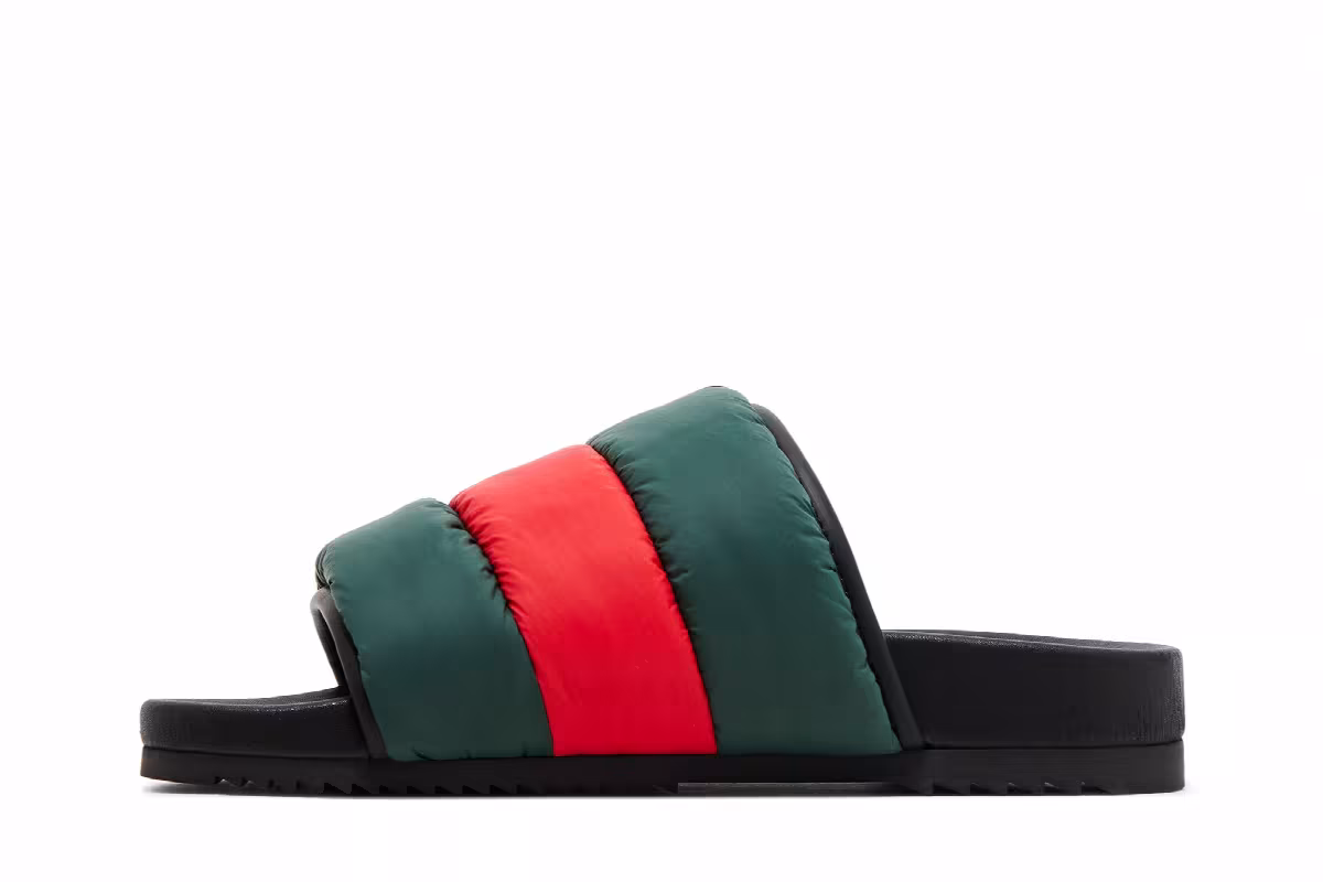 Gucci Women's Padded Web Slide Sandal Green Red, view 4