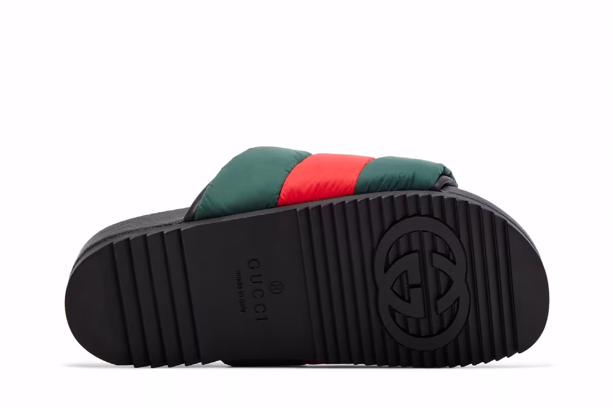 Gucci Women's Padded Web Slide Sandal Green Red, view 5