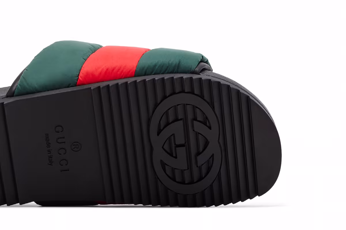 Gucci Women's Padded Web Slide Sandal Green Red, view 6