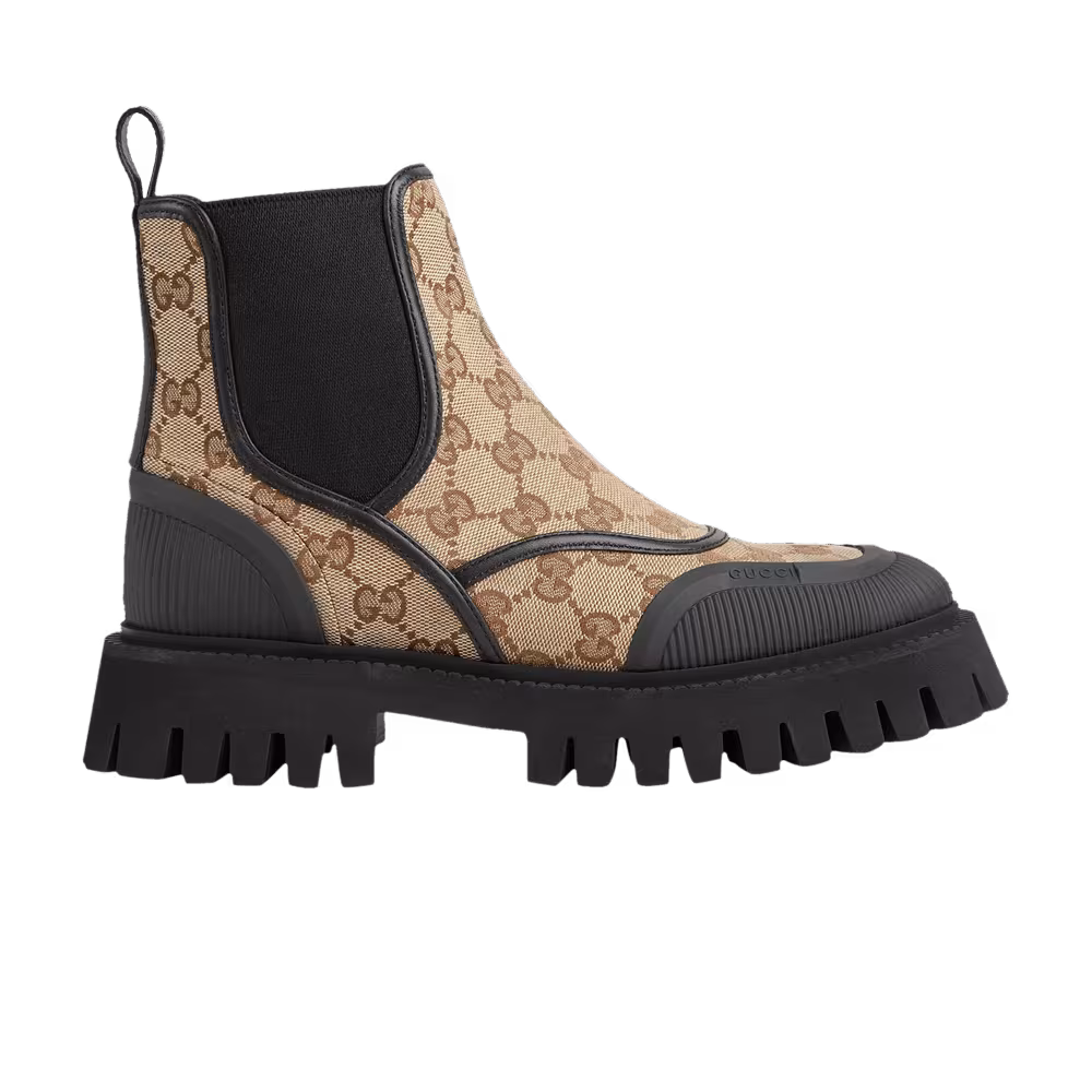 Gucci Women's Ankle Boot GG Canvas - Beige Ebony