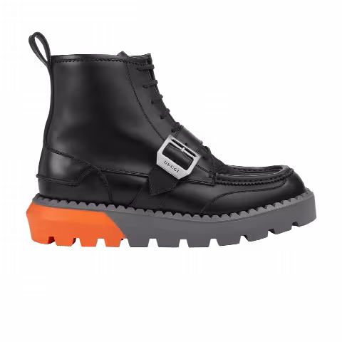 Gucci Lace Up Boot 'Buckle - Black Orange'
