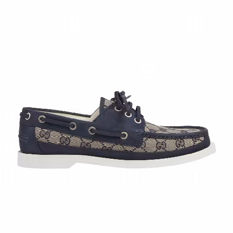 Gucci Lace Up Loafer 'GG Canvas - Beige Blue'