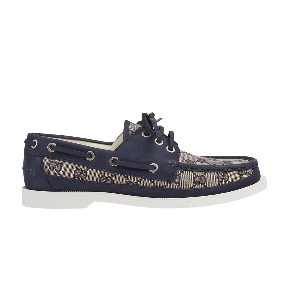 Gucci Lace Up Loafer GG Canvas - Beige Blue