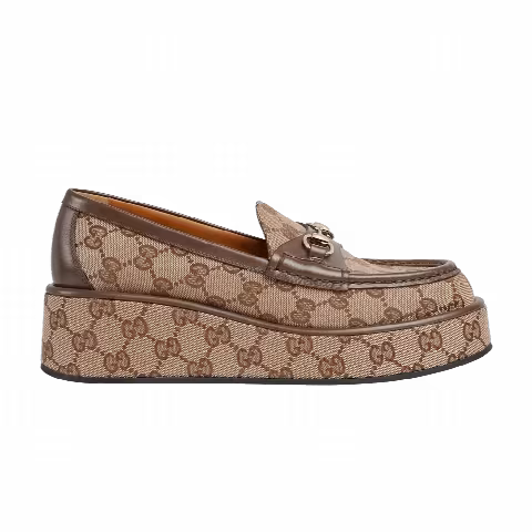 Gucci Wmns Horsebit Wedge Loafer 'GG Supreme - Beige'