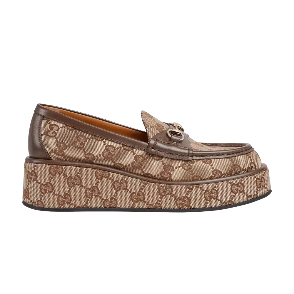 Gucci Women's Horsebit Wedge Loafer GG Supreme - Beige