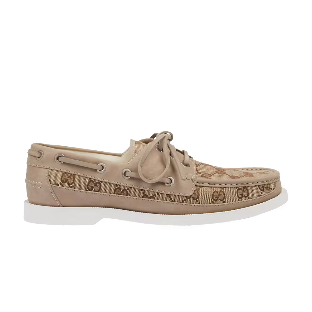 Gucci Lace Up Loafer GG Canvas - Beige Ebony