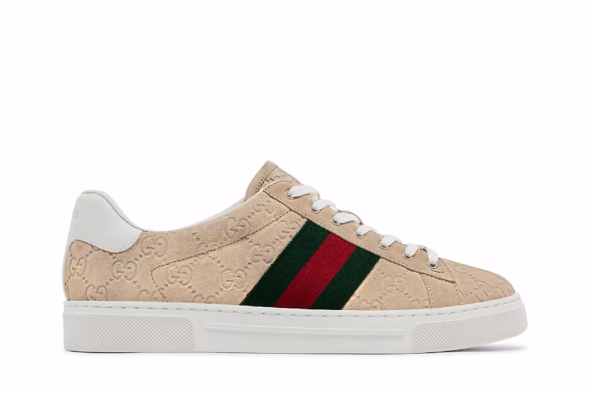 Gucci Ace Sneaker GG Oatmeal Suede, view 2