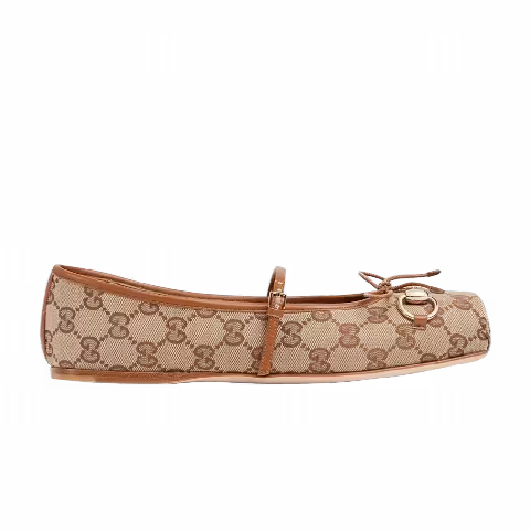 Gucci Wmns Horsebit Ballet 'GG Canvas - Beige Dark Brown'
