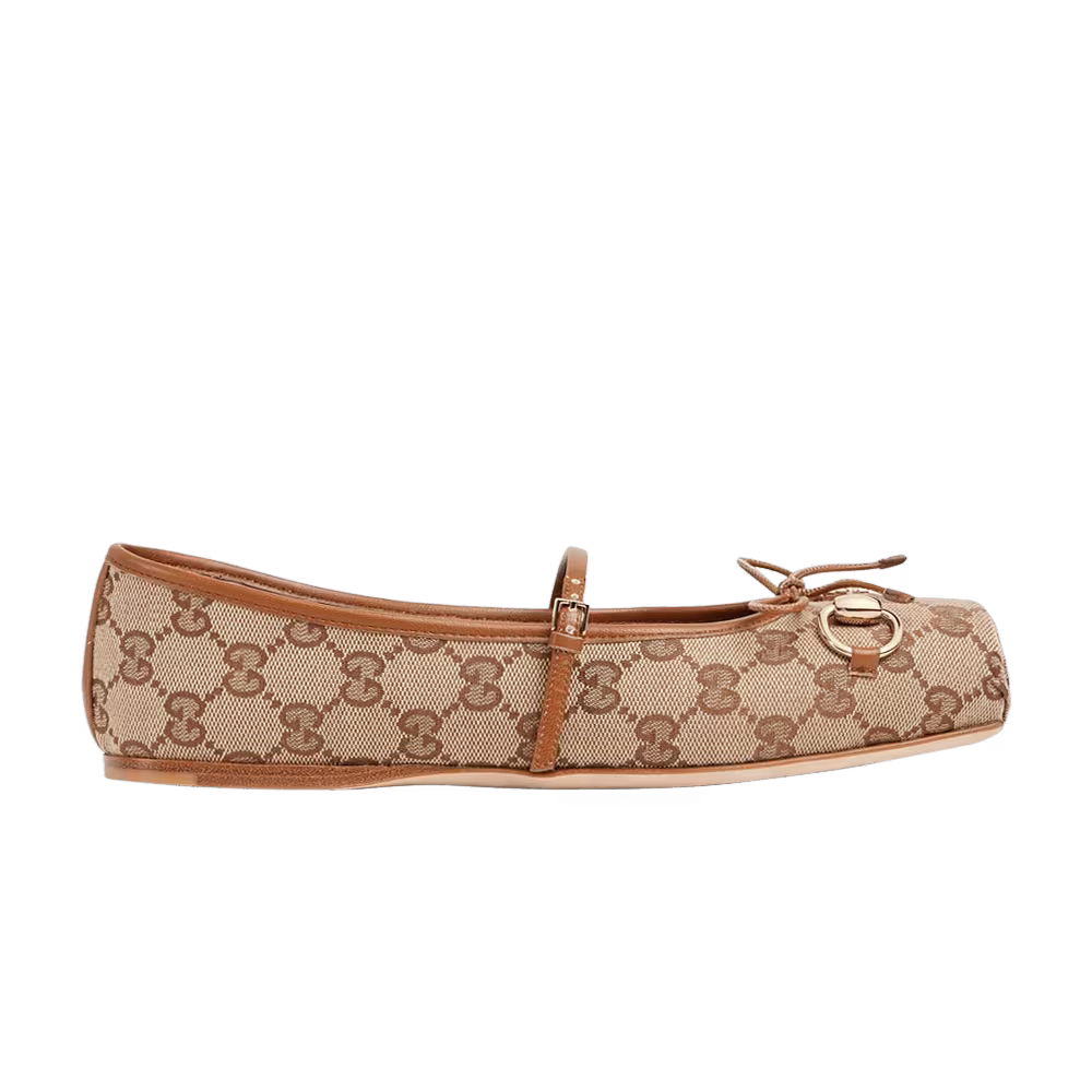 Gucci Women's Horsebit Ballet GG Canvas - Beige Dark Brown