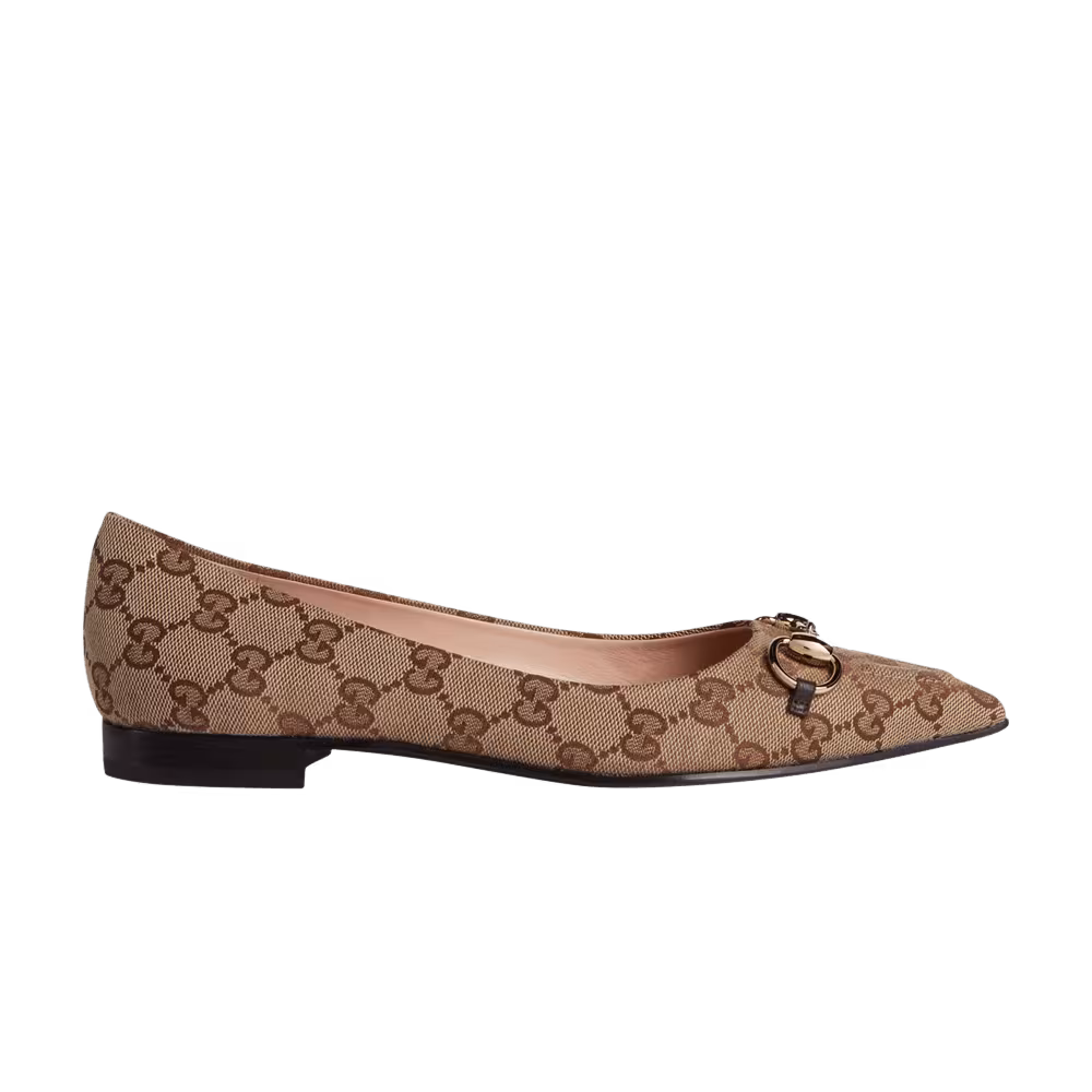Gucci Women's Slingback Ballet Flat GG Canvas - Beige Ebony
