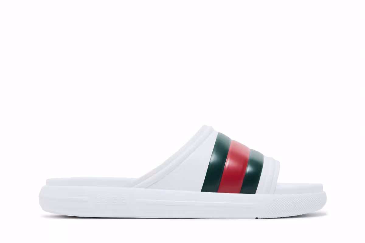 Gucci Web Slide Sandal White Green Red, view 2